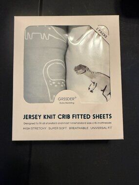 GRSSDER Jersey Knit Mini Crib Fitted Sheets 2-Pack Gray/White Dinosaur (139)